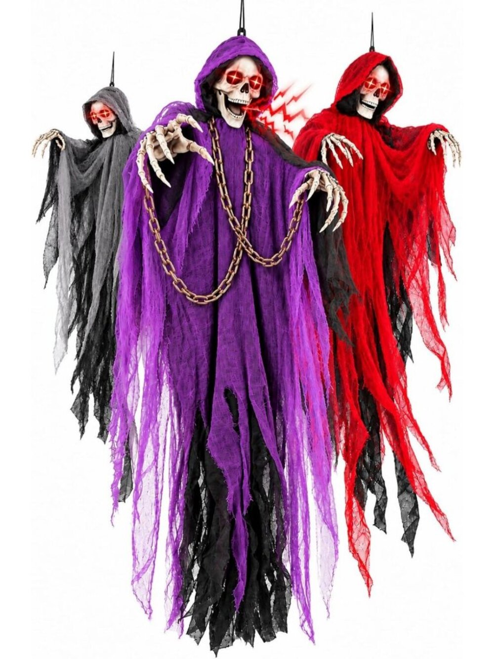 71” Halloween Hanging Skeletons with Moving Arms, Scary Sounds & Glowing Eyes